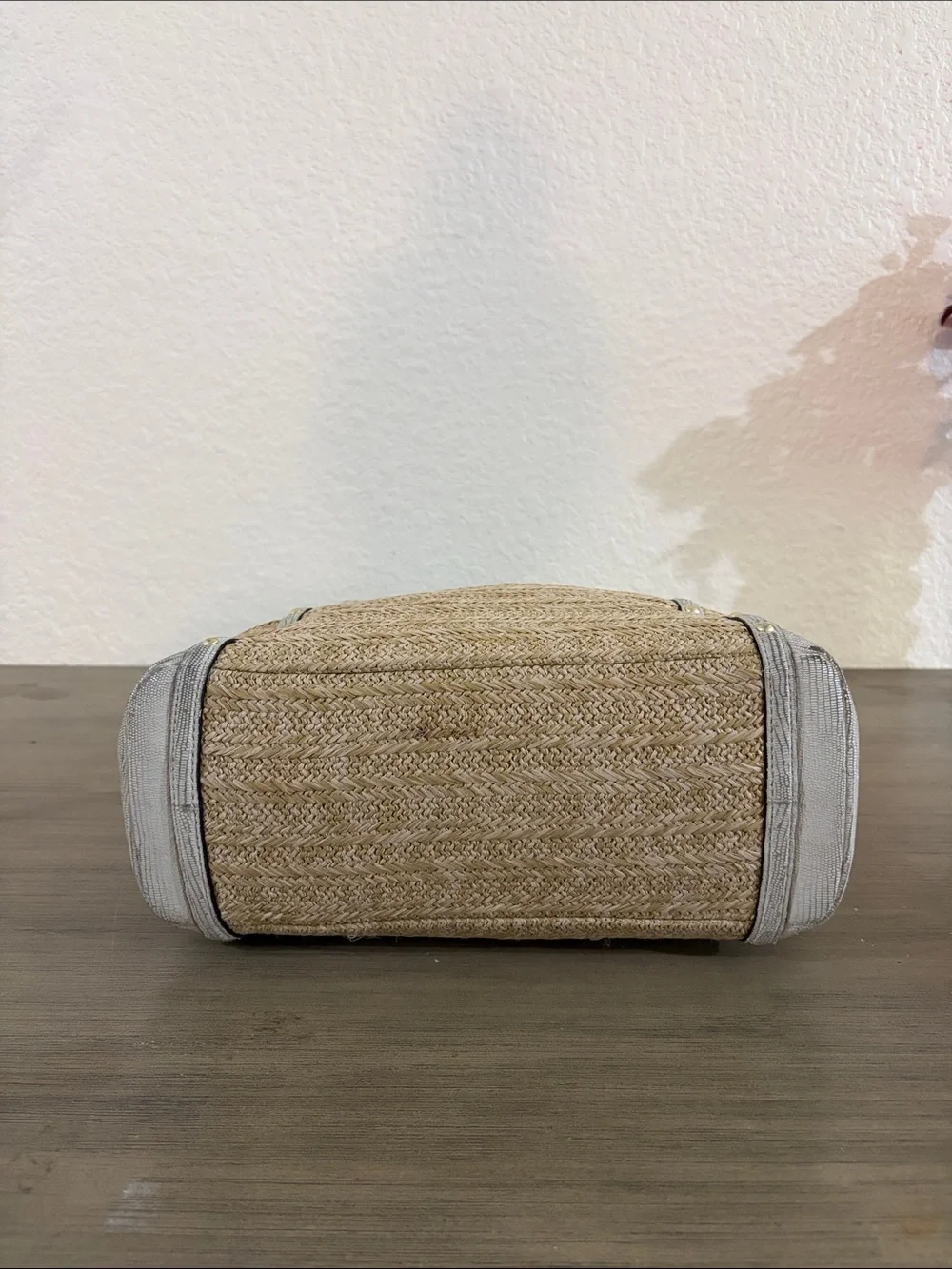 COACH ALEXANDRA PYTHON STRAW TOTE BAG F21959 CREAM/TAN